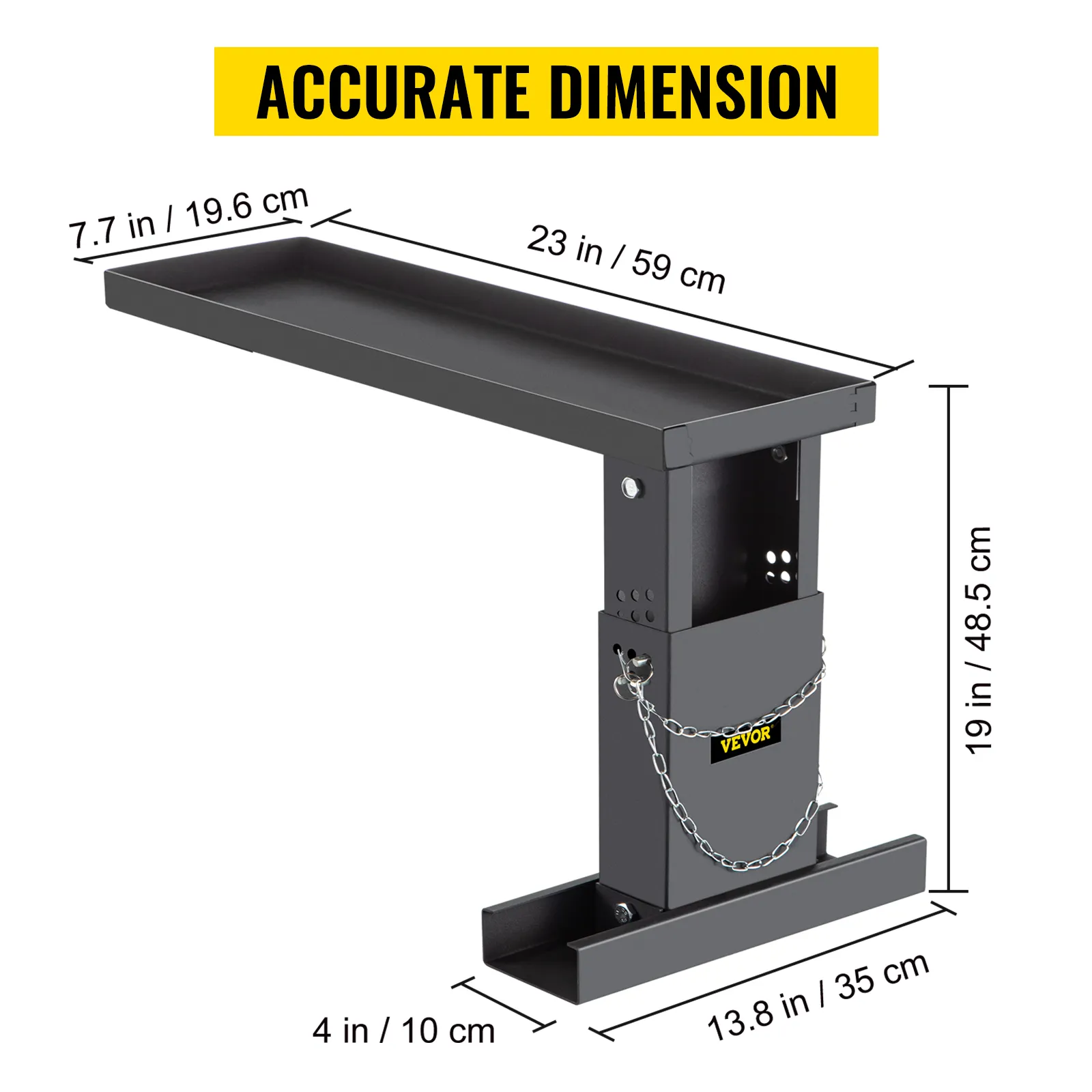 VEVOR ladder extender dimensions: 23x13.8x7.7 in, height 19 in.