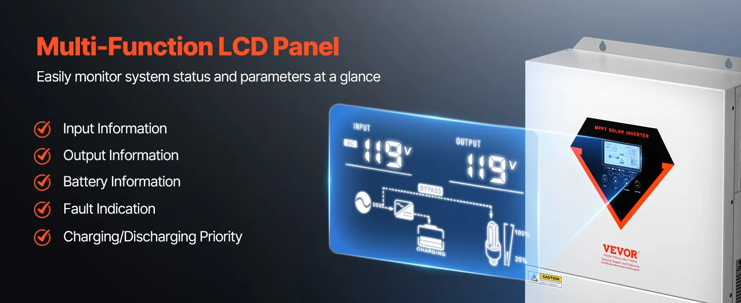 Hybrid Solar Inverter Charger 3000W 110/120V with Built-in 100A MPPT Controller