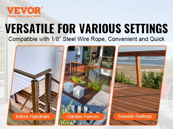 VEVOR cable railing tensioner: versatile for indoor handrails, garden fences, and seaside railings.