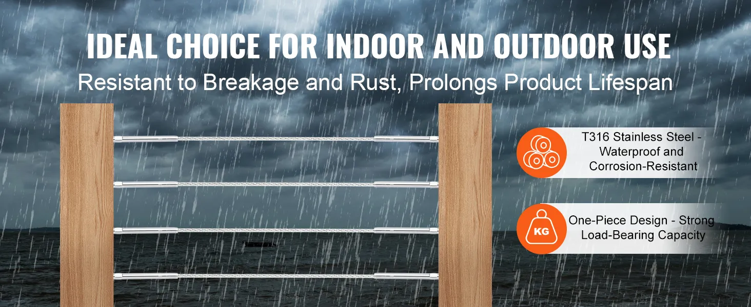 VEVOR cable railing tensioner with t316 stainless steel, waterproof, corrosion-resistant, strong load capacity.