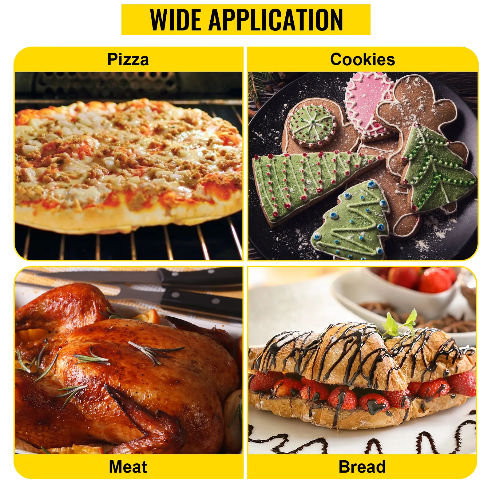 Horno de pizza comercial VEVOR: versátil para hornear pizza, galletas, carne y pan.