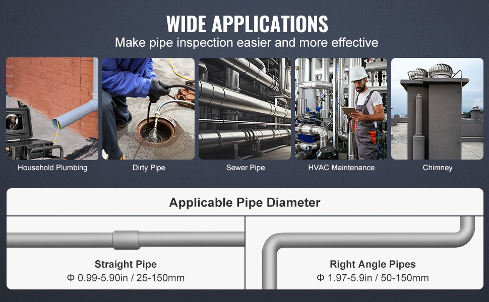 VEVOR Sewer Camera with 512Hz Locator, 98 ft/30 m, 9