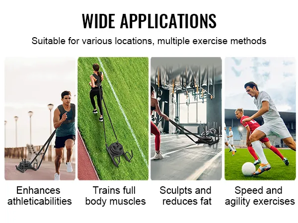 ampie applicazioni della slitta per allenamento con i pesi VEVOR nel miglioramento delle capacità atletiche, della muscolatura di tutto il corpo e dell'agilità.