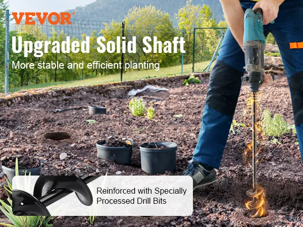 VEVOR auger drill bit in use for efficient planting in a garden, showcasing reinforced drill bits.