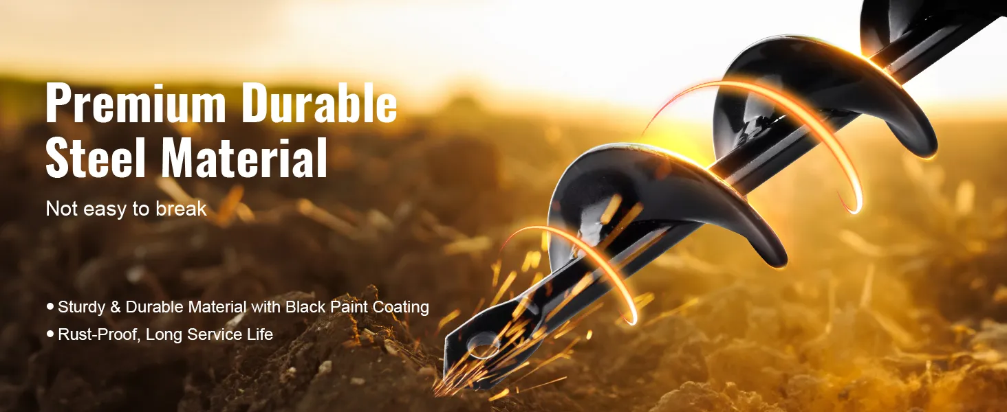 VEVOR auger drill bit with durable steel, black paint coating, rust-proof for long service life.
