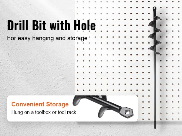 VEVOR auger drill bit with hole for easy hanging and convenient storage on tool racks.