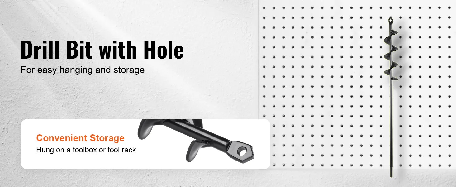 VEVOR auger drill bit with hole for easy hanging and convenient storage on tool racks.