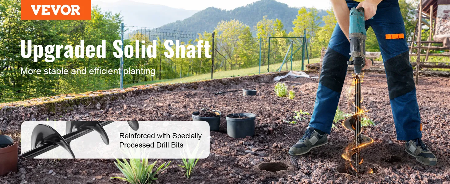 VEVOR auger drill bits for efficient planting with upgraded solid shaft and specially processed design.