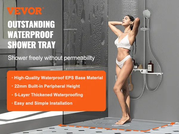 Zestaw krawędzi prysznicowych VEVOR, wodoodporny brodzik, łatwy montaż, wysokiej jakości podstawa EPS, 5-warstwowa hydroizolacja.