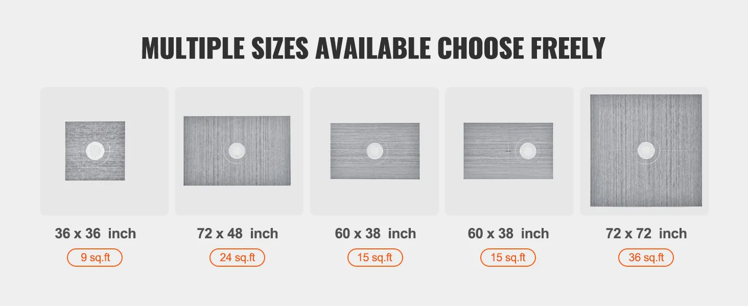 Zestaw brodzików VEVOR dostępny w różnych rozmiarach: 36x36, 72x48, 60x38, 72x72 cali. Wybierz odpowiedni rozmiar.