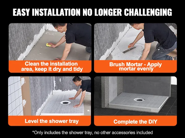 Zestaw krawędzi prysznicowych VEVOR dostępny w różnych rozmiarach: 36x36, 72x48, 60x38 i 72x72 cale.