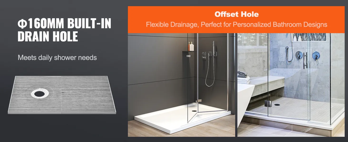 VEVOR-Duschwannen-Set mit integriertem 160-mm-Abflussloch für flexible Entwässerung und individuelle Badezimmerdesigns.