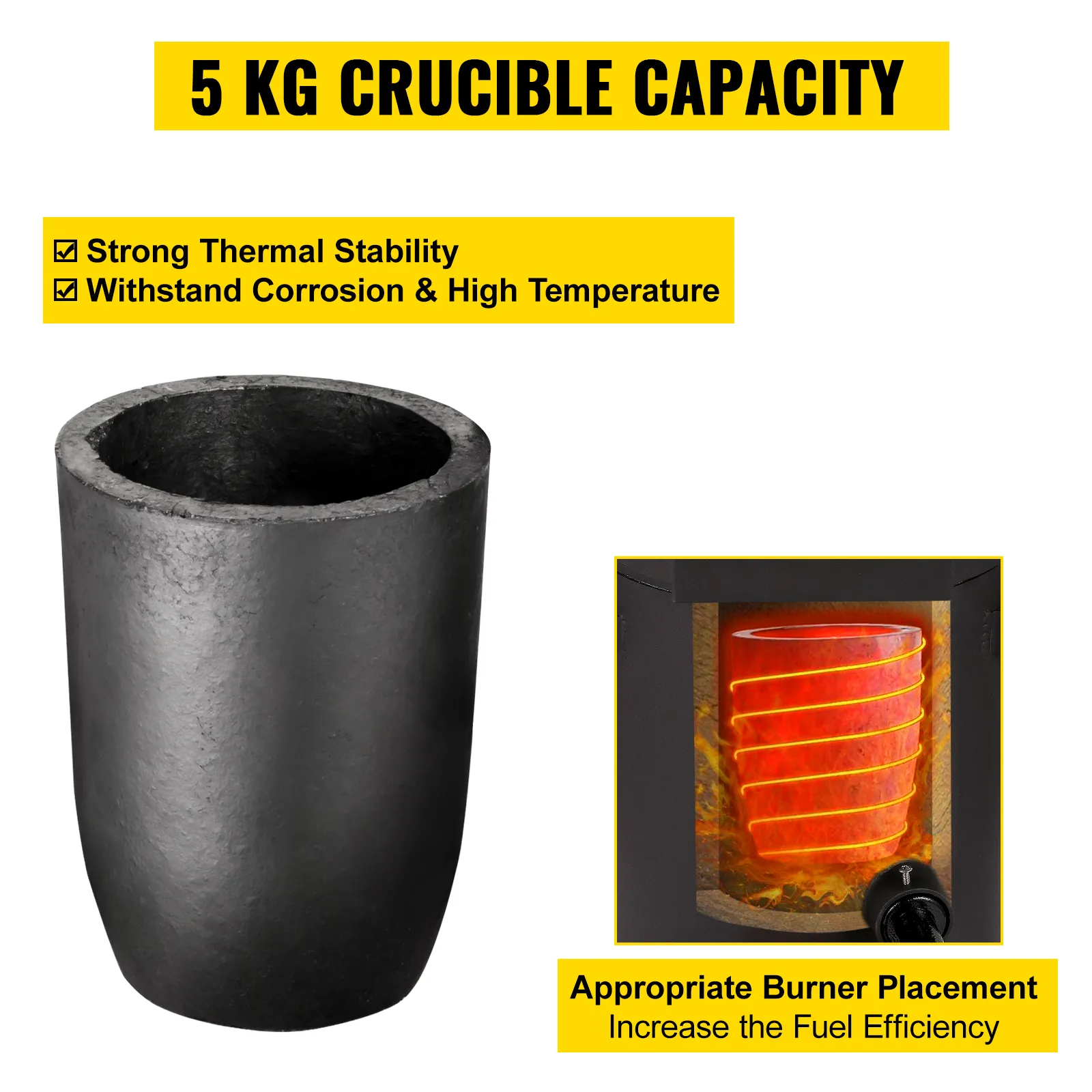 VEVOR propane melting furnace with 5kg crucible capacity, strong thermal stability.