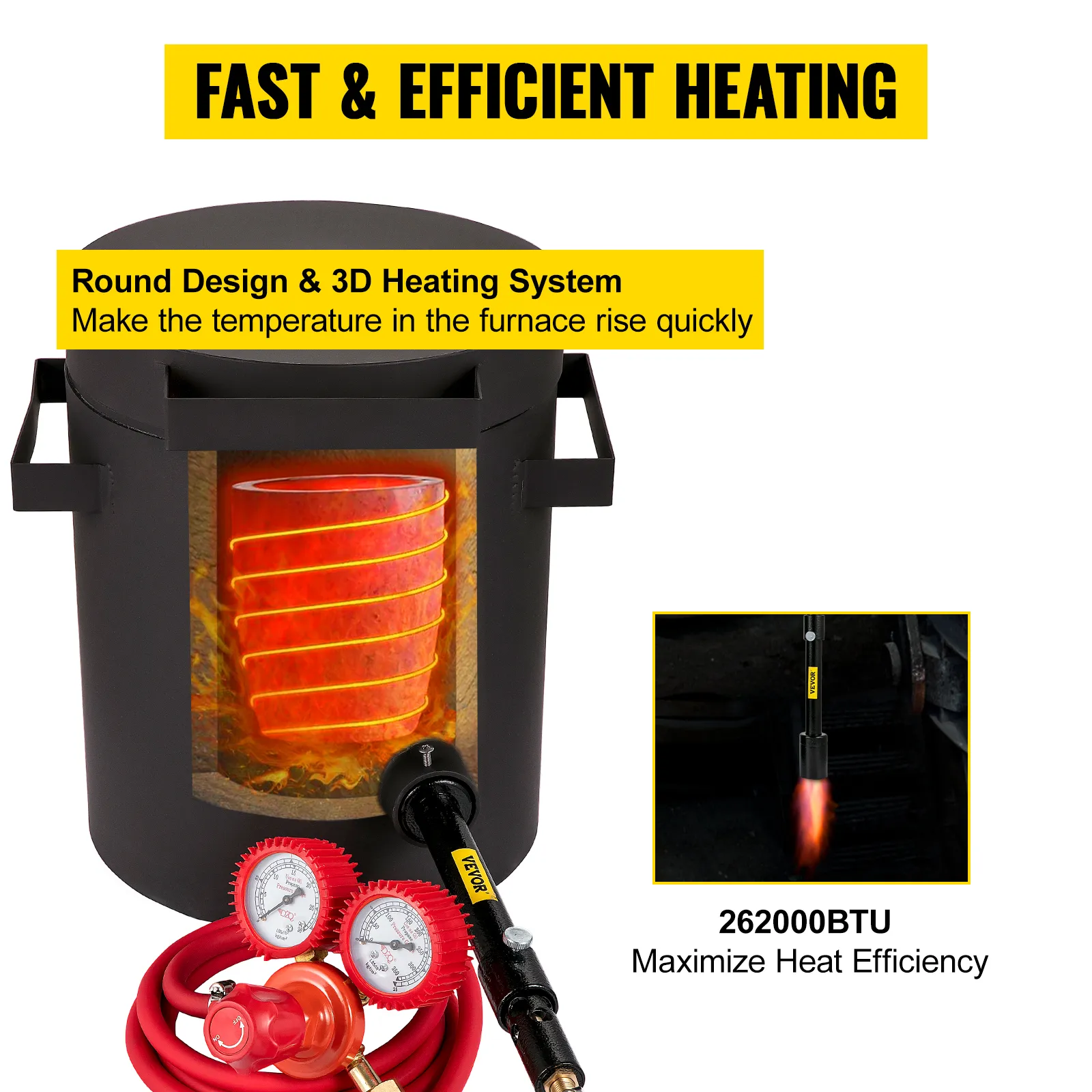VEVOR propane melting furnace with fast heating and 262000btu efficiency.