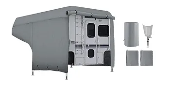 Funda para RV VEVOR que protege un RV con accesorios incluidos: tapa de chimenea, cubierta de ventilación y paneles.