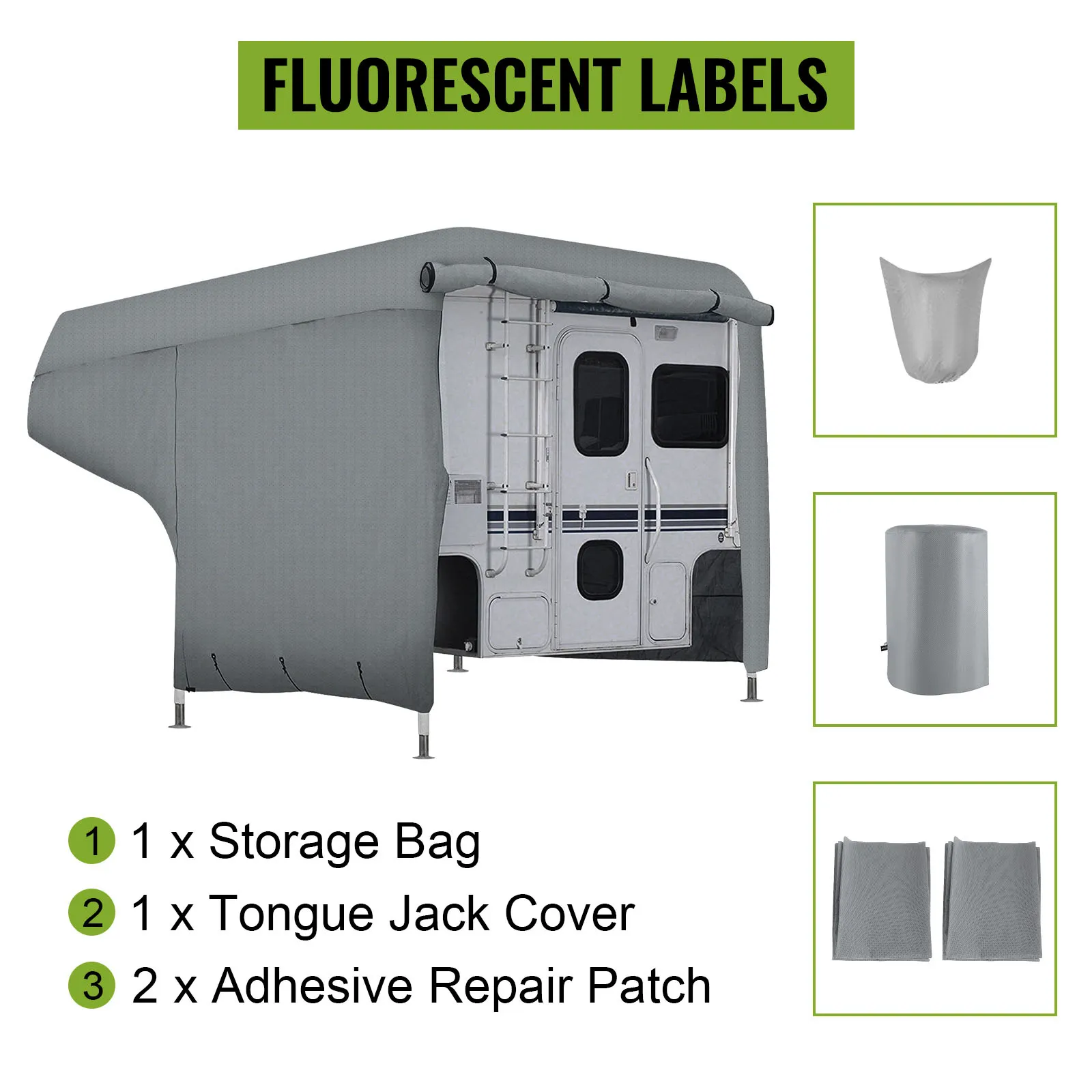 Funda para RV VEVOR con bolsa de almacenamiento, funda para conector de lengüeta y parches adhesivos de reparación.