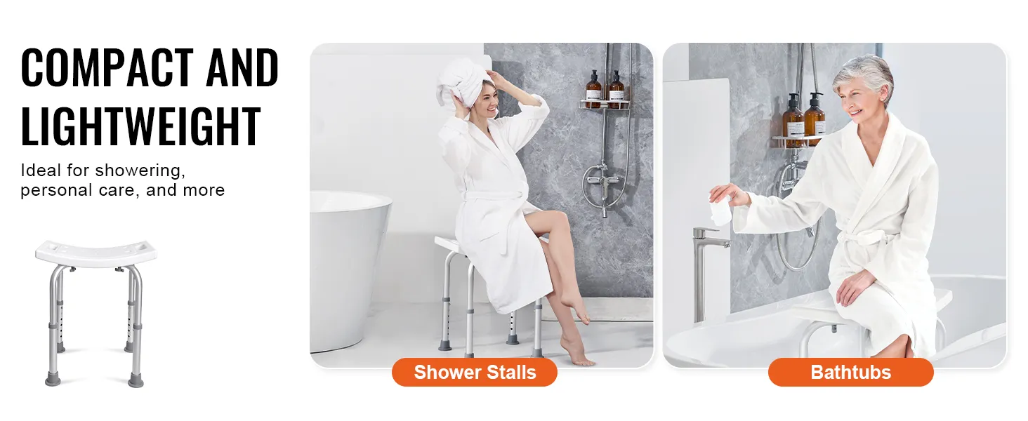 compact and lightweight VEVOR shower chair, ideal for shower stalls and bathtubs, perfect for personal care.
