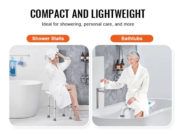 sedia da doccia compatta VEVOR, ideale per box doccia e vasche da bagno, migliora la cura personale e la praticità.