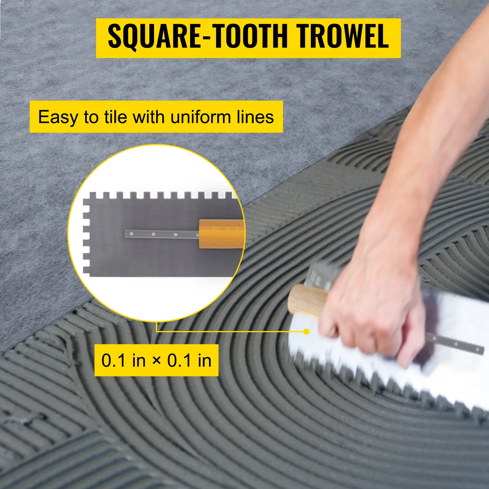 cazzuola a denti quadrati per creare linee uniformi per l'installazione del kit per cordoli doccia VEVOR.