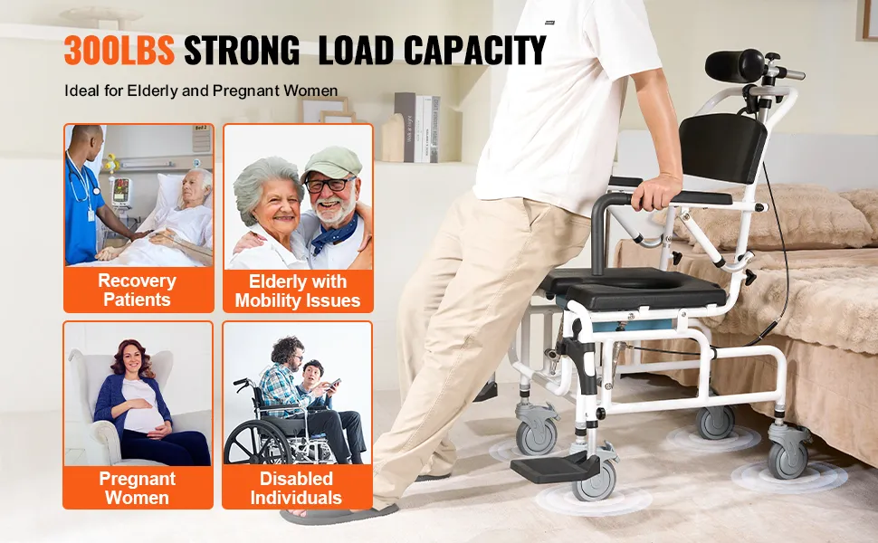Wózek prysznicowy VEVOR dla pacjentów rekonwalescencji, osób starszych z problemami z poruszaniem się, kobiet w ciąży, osób niepełnosprawnych.