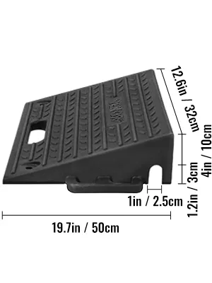 VEVOR rubber threshold ramp, 19.7in x 12.6in, non-slip surface, 1in rise, with dimensions displayed.
