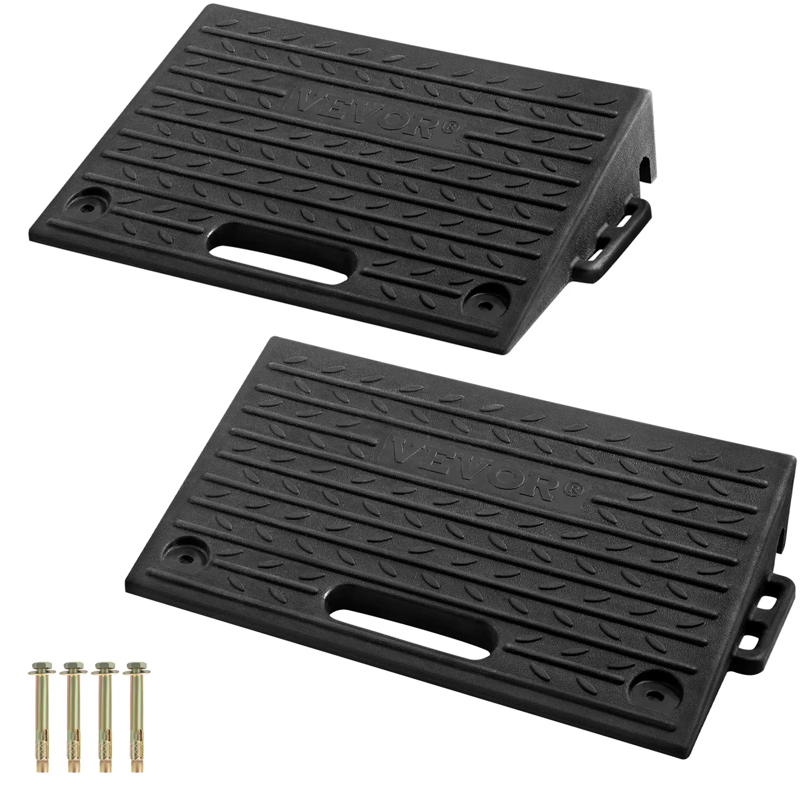VEVOR rubber threshold ramp set with treads and installation hardware.