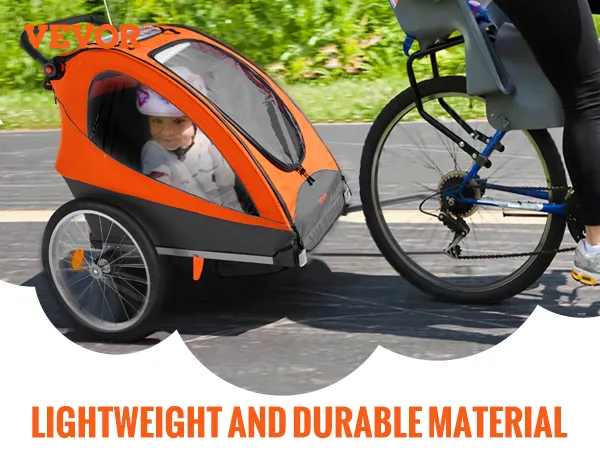 VEVOR bike trailer for toddlers with aluminum alloy frame and double-layer rubber tires for durability.