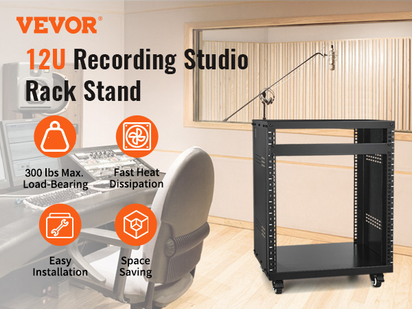 VEVOR 12U AV Rack Stand 226.8 kg Capacity Network Stereo Recording