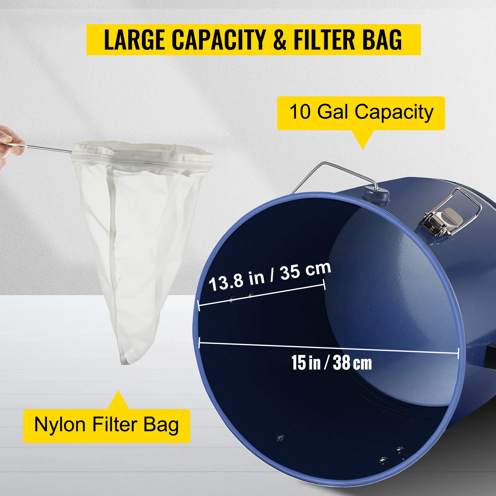 Cubo de grasa para freidora VEVOR con capacidad de 10 galones y bolsa de filtro de nailon.