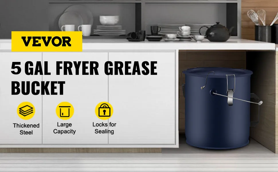 Cubo de grasa para freidora VEVOR, capacidad de 5 galones, debajo del mostrador de la cocina.