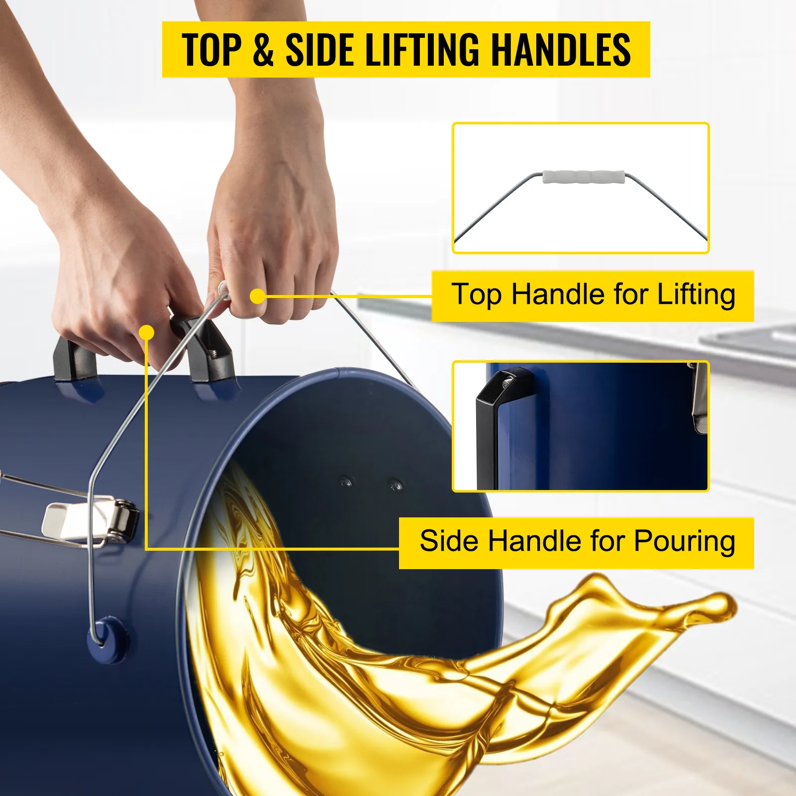 Cubo de grasa para freidora VEVOR con asas de elevación superiores y laterales, para verter aceite.