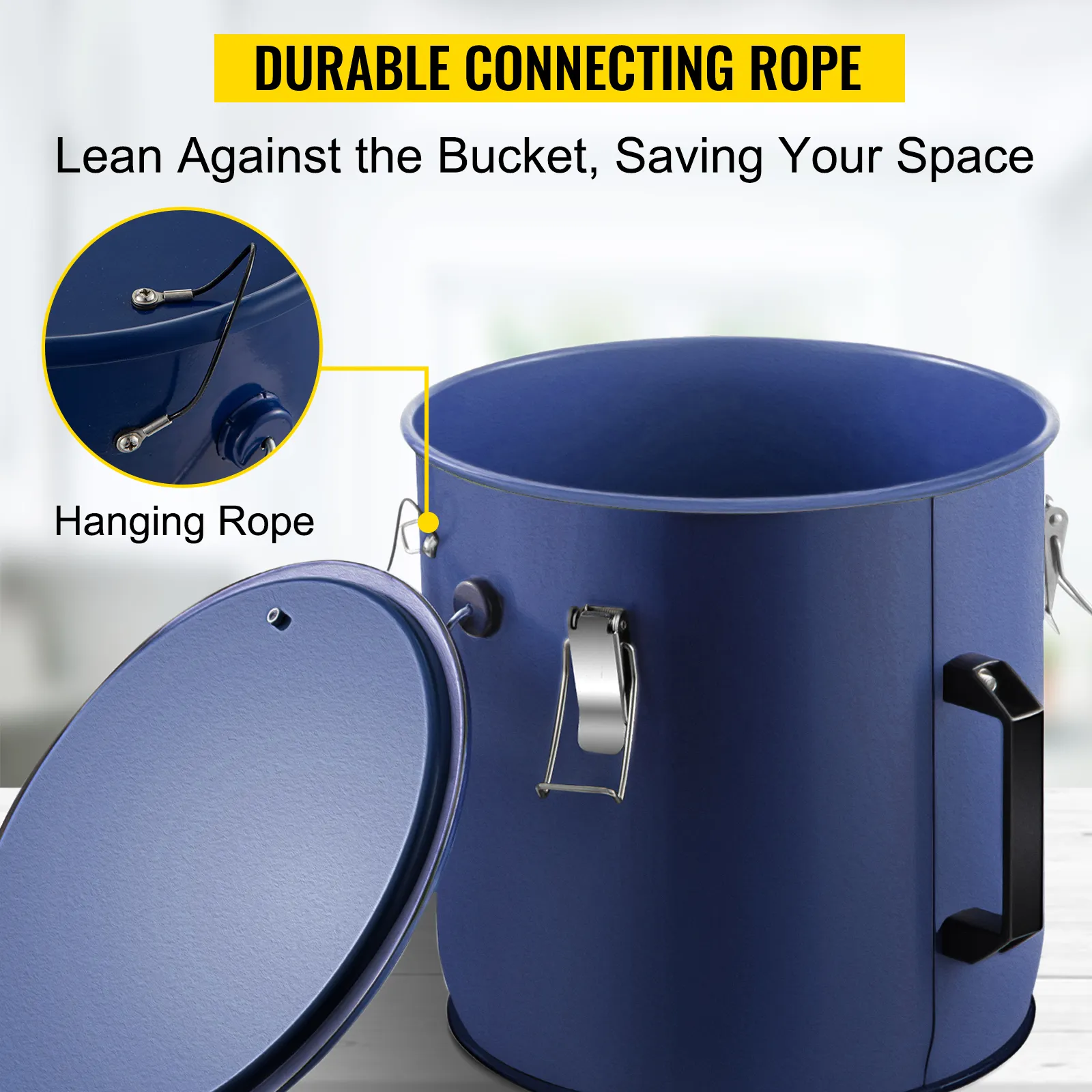 Cubo de grasa para freidora VEVOR azul con cuerda de conexión duradera y tapa.