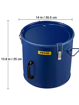 Cubo de grasa para freidora VEVOR azul con asas, 14 pulgadas de diámetro, 13,8 pulgadas de altura