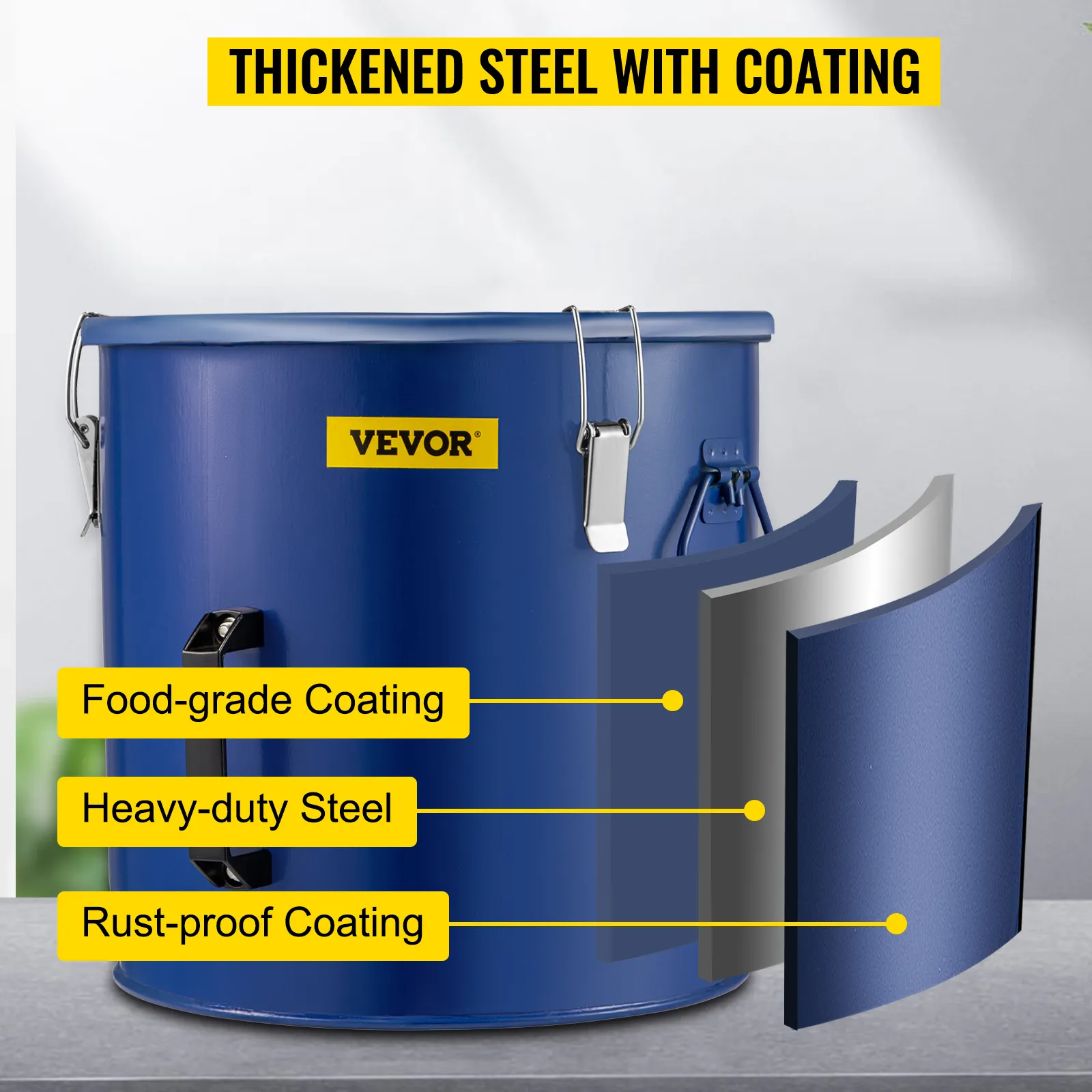 Cubo recogegrasa para freidora VEVOR con revestimiento de grado alimenticio y resistente a la oxidación en acero resistente.
