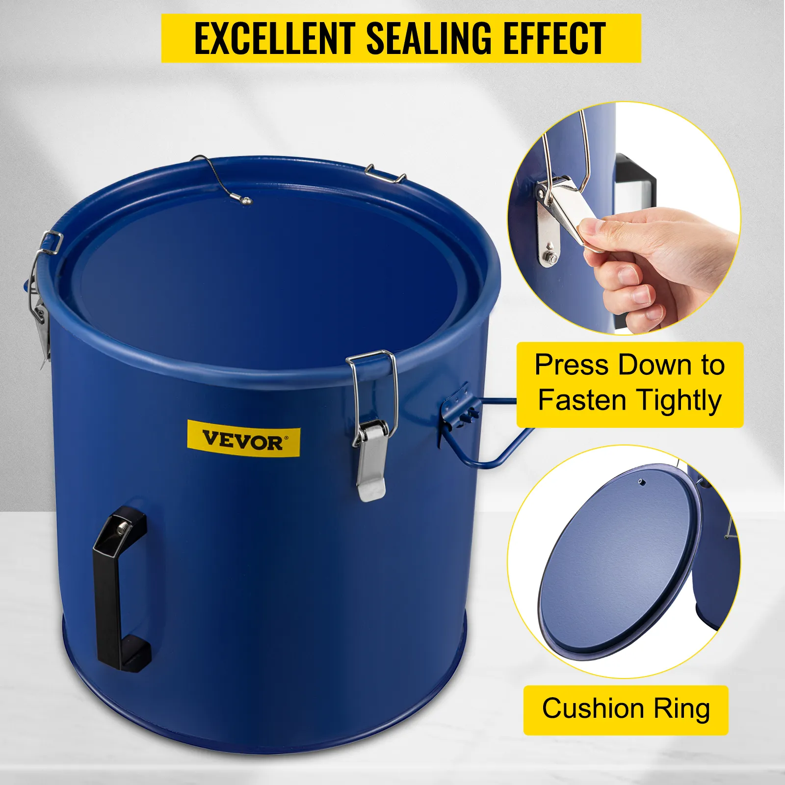 Cubo de grasa para freidora VEVOR con excelente sellado y pestillo de fácil fijación.