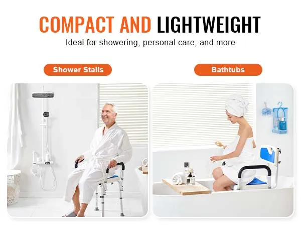 VEVOR shower chair, perfect for shower stalls and bathtubs, providing compact and lightweight support.