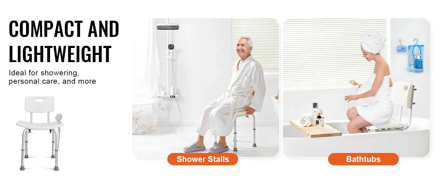 compact and lightweight VEVOR shower chair ideal for shower stalls and bathtubs, enhances personal care.