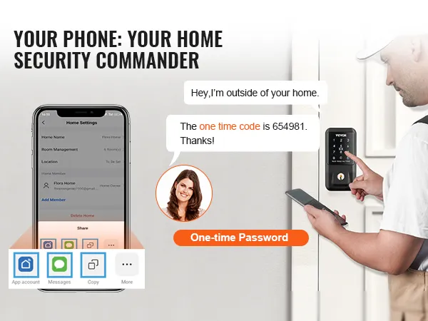 La cerradura inteligente VEVOR permite el ingreso seguro de una contraseña de un solo uso desde un teléfono inteligente para la seguridad del hogar.