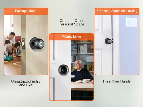 La cerradura de puerta inteligente VEVOR cuenta con modos de paso, privacidad y bloqueo automático para un uso versátil.