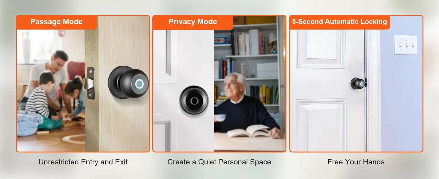 La cerradura de puerta inteligente VEVOR cuenta con modos de paso, privacidad y bloqueo automático para un uso versátil.