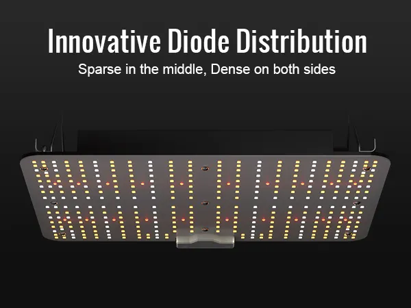 VEVOR led grow light with innovative diode distribution, sparse in the middle, dense on sides.