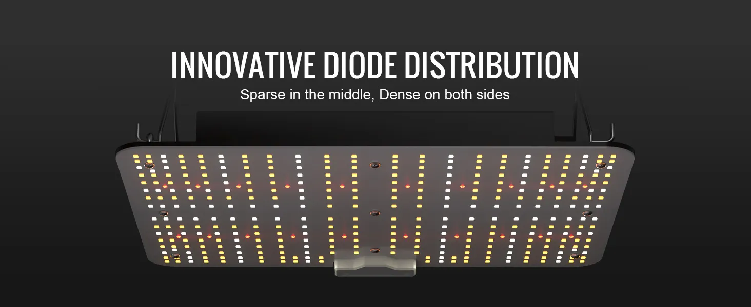 VEVOR led grow light with innovative diode distribution, sparse in the middle, dense on sides.