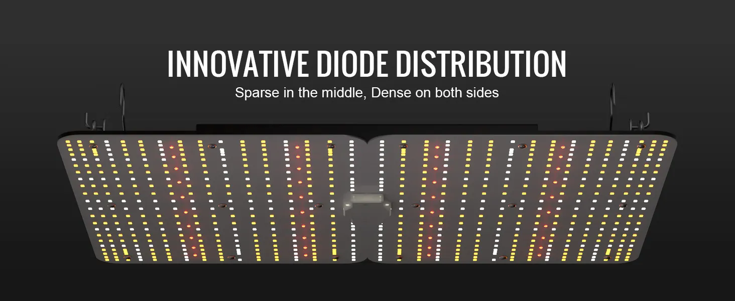 Lámpara de cultivo LED VEVOR con innovadora distribución de diodos, dispersa en el centro y densa en los lados.