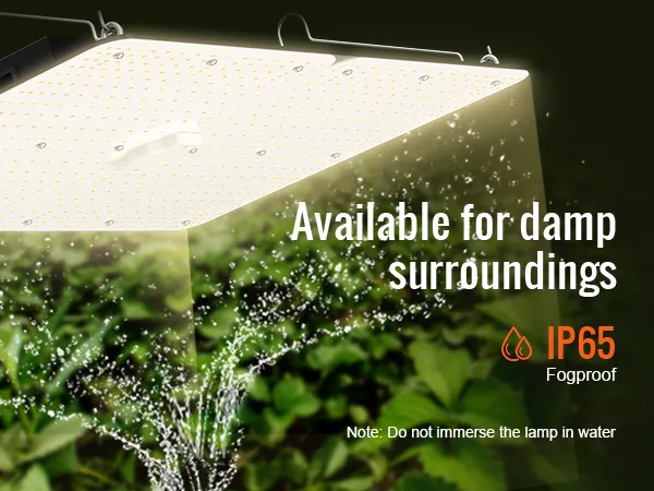Luz de cultivo LED VEVOR con clasificación de impermeabilidad IP65 para entornos húmedos y crecimiento de plantas.