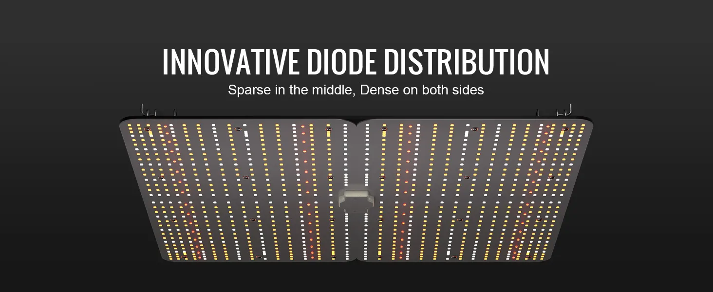 Lámpara de cultivo LED VEVOR con distribución de diodos innovadora, dispersa en el medio y densa en ambos lados.
