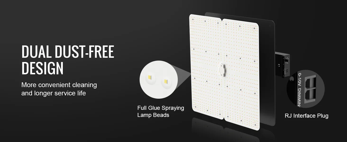 Diseño dual libre de polvo con luz de cultivo LED VEVOR, perlas de lámpara con pulverización de pegamento completo y enchufe de interfaz RJ.