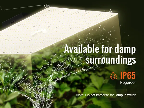 Luz de cultivo LED VEVOR con clasificación de impermeabilidad IP65, adecuada para entornos húmedos, que ilumina las plantas.