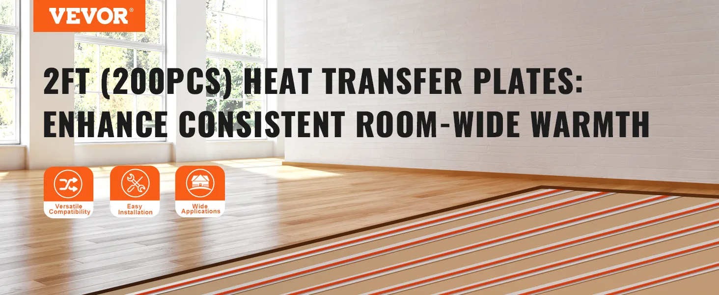 VEVOR pex heat transfer plates with 2ft (200pcs) for enhanced room-wide warmth. versatile, easy install.