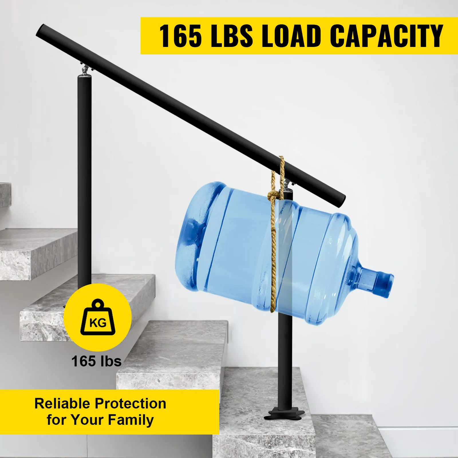 VEVOR outdoor stair railing with 165 lbs load capacity, reliable protection for family.