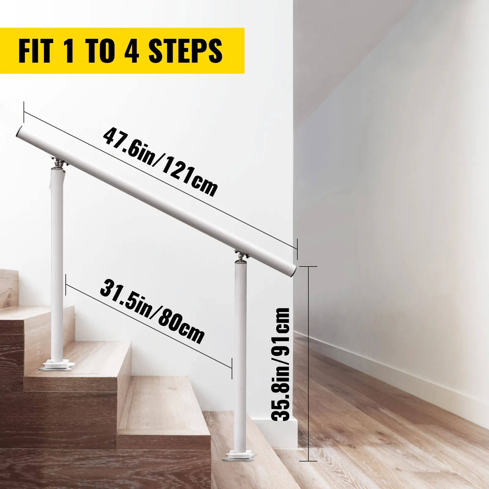 VEVOR outdoor stair railing kit for 1 to 4 steps with dimensions 47.6in x 35.8in